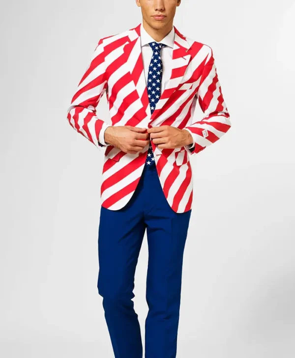 Mens USA Flag Striped 2 Piece Party Suit Stand Up
