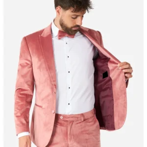Mens Vintage Pink Velvet Tuxedo Suit Closure
