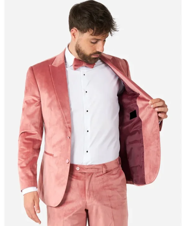 Mens Vintage Pink Velvet Tuxedo Suit Closure