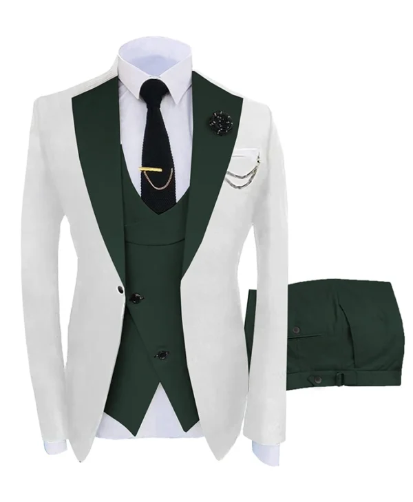 Mens White And Green Notch Lapel Tuxedo Suit
