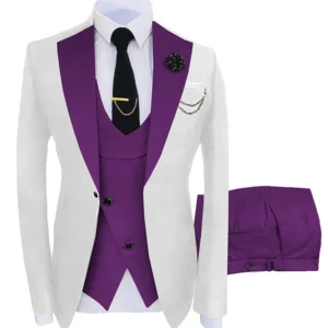 Mens White And Purple 3 Piece Tuxedo