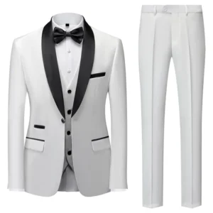 Mens White Shawl Lapel Three Pieces Tuxedo