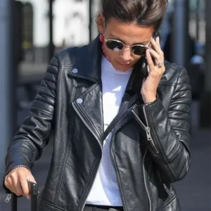 Michelle Keegan Manchester Street Style Black Leather Jacket