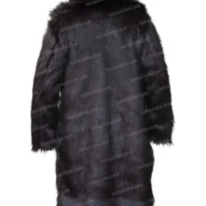 Persian Lamb Sherpa Fur Leather Long Coat Back