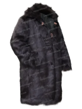 Persian Lamb Sherpa Fur Leather Long Coat Side