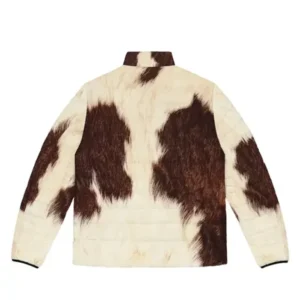 Puffer Style Cowhide Print Leather Jacket Back