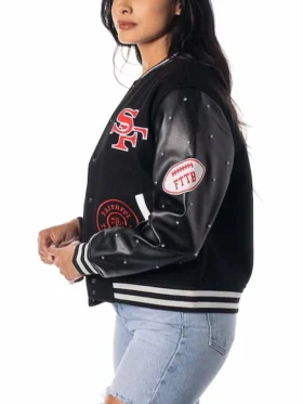 Purchase The Wild Collective San Francisco 49ers Black Varsity Sparkle Jacket