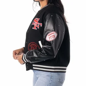 Purchase The Wild Collective San Francisco 49ers Black Varsity Sparkle Jacket