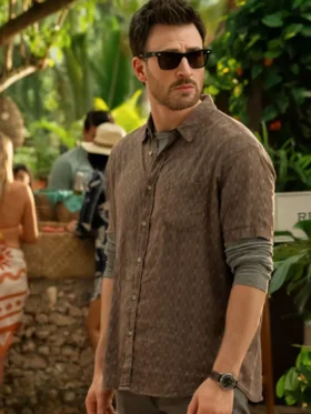 Red One Chris Evans Brown Printed Shirt