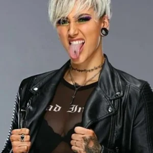 Rhea Ripley Black Leather Jacket Front