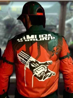 Samurai Cyberpunk 2077 Orange Leather Jacket For Sale