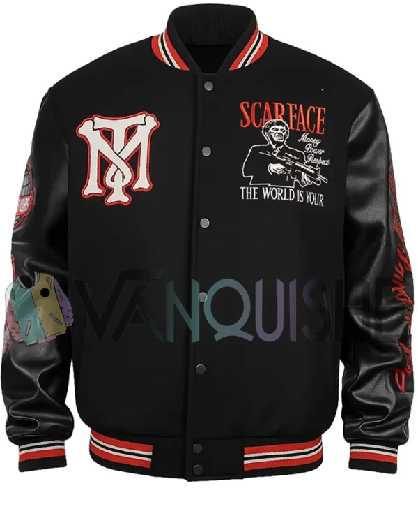 Scarface The World Is Yours Black Wool Varsity Jacket front