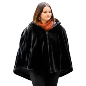 Selena Gomez Only Murders in the Building Black Fur Cape Coat