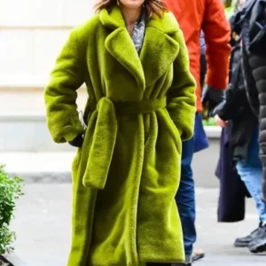 Selena Gomez Only Murders in the Building Green Long Fur Coat