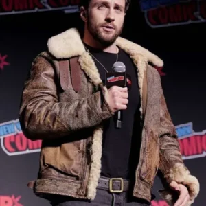 Shop Aaron Taylor Johnson Comic Con Shearling Leather Jacket
