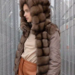 Shop Bonnie Sable Fur Bomber Jacket With Parachute Sleeves