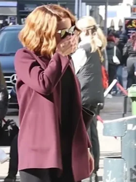 Shop Canary Black Kate Beckinsale Maroon Coat