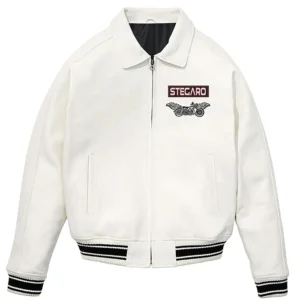 Shop Stegaro American White Leather Jacket