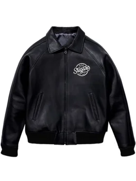 Shop Stegaro Black Leather Bomber Jacket
