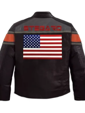 Shop Stegaro Cafe Racer USA Flag Leather Jacket