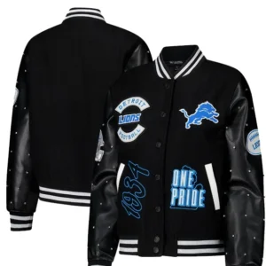 Shop The Wild Collective Detroit Lions Black Sparkle Varsity Jacket