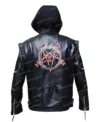 Slayer Black Leather Hooded Jacket Back