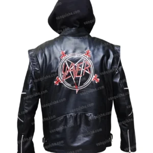 Slayer Black Leather Hooded Jacket Back
