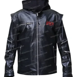 Slayer Black Leather Hooded Jacket Hooded