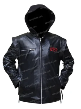 Slayer Black Leather Hooded Jacket Main