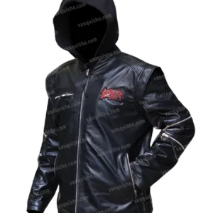 Slayer Black Leather Hooded Jacket Right Side