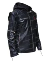 Slayer Black Leather Hooded Jacket Side Frot