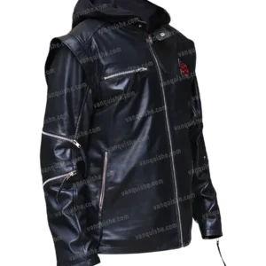 Slayer Black Leather Hooded Jacket Side Frot