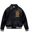 Stegaro Black Embroidered Leather Varsity Jacket