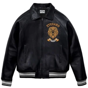 Stegaro Black Embroidered Leather Varsity Jacket