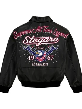 Stegaro Black Leather Bomber Jacket