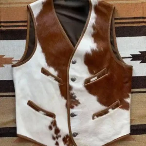 Stylish Brown And White Cowhide Fur Vest