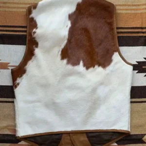 Stylish Brown And White Cowhide Fur Vest Back