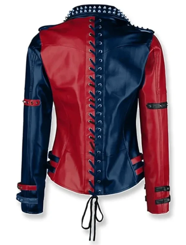 Suicide Squad Harley Quinn Red and Blue Leather Jacket Back