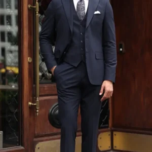 Tailored Slim Fit Dark Blue Mens Three Piece Suit 