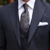 Tailored Slim Fit Dark Blue Mens Three Piece Suit Collar
