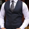 Tailored Slim Fit Dark Blue Mens Three Piece Suit Vest