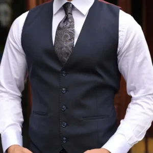 Tailored Slim Fit Dark Blue Mens Three Piece Suit Vest