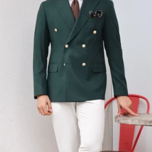 Tailored Slim Fit Double Breasted Pine Green Suit 