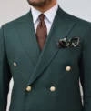 Tailored Slim Fit Double Breasted Pine Green Suit Buttoned