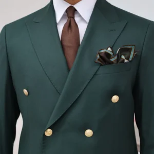 Tailored Slim Fit Double Breasted Pine Green Suit Buttoned