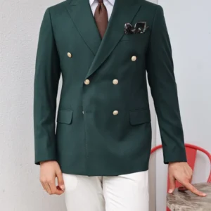 Tailored Slim Fit Double Breasted Pine Green Suit Main