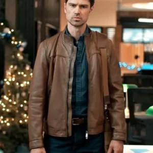 The Christmas Charade Corey Sevier Brown Leather Jacket