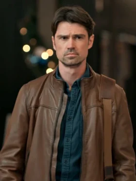 The Christmas Charade Corey Sevier Brown Leather Jacket For Sale