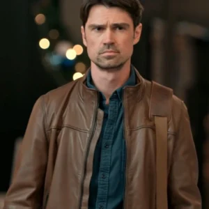 The Christmas Charade Corey Sevier Brown Leather Jacket For Sale