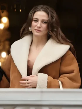 The Family Devin Akin Brown Shearling Jacket For Sale